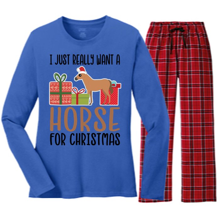 I Really Want A Horse For Christmas Gift Women's Long Sleeve Flannel Pajama Set 