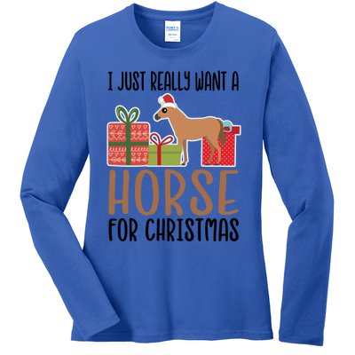 I Really Want A Horse For Christmas Gift Ladies Long Sleeve Shirt