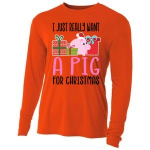 I Really Want A Pig For Christmas Great Gift Cooling Performance Long Sleeve Crew