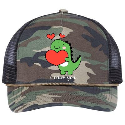 I Rawr You Cute Dinosaur Love Valentines Day Retro Rope Trucker Hat Cap