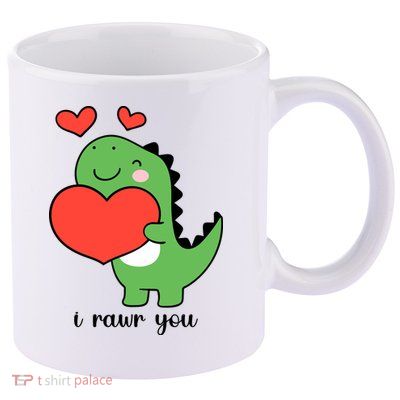 I Rawr You Cute Dinosaur Love Valentines Day 11oz C Handle Ceramic Mug