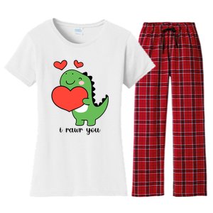 I Rawr You Cute Dinosaur Love Valentines Day Women's Flannel Pajama Set