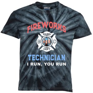 I Run You Run Fireworks Technician America Firefighter Kids Tie-Dye T-Shirt