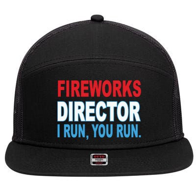 I Run You Run Funny Fireworks Director 7 Panel Mesh Trucker Snapback Hat