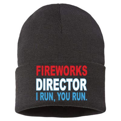 I Run You Run Funny Fireworks Director Sustainable Knit Beanie