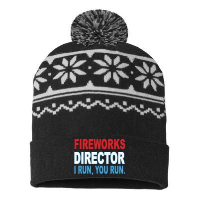 I Run You Run Funny Fireworks Director USA-Made Snowflake Beanie