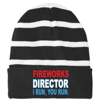 I Run You Run Funny Fireworks Director Striped Beanie with Solid Band