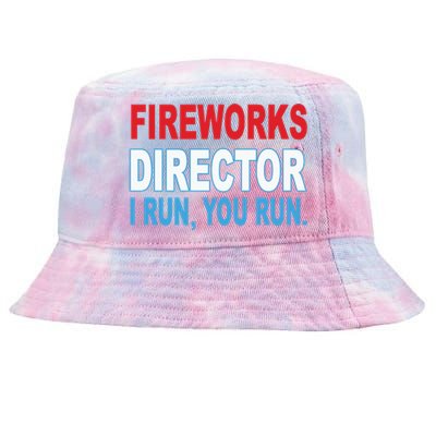 I Run You Run Funny Fireworks Director Tie-Dyed Bucket Hat