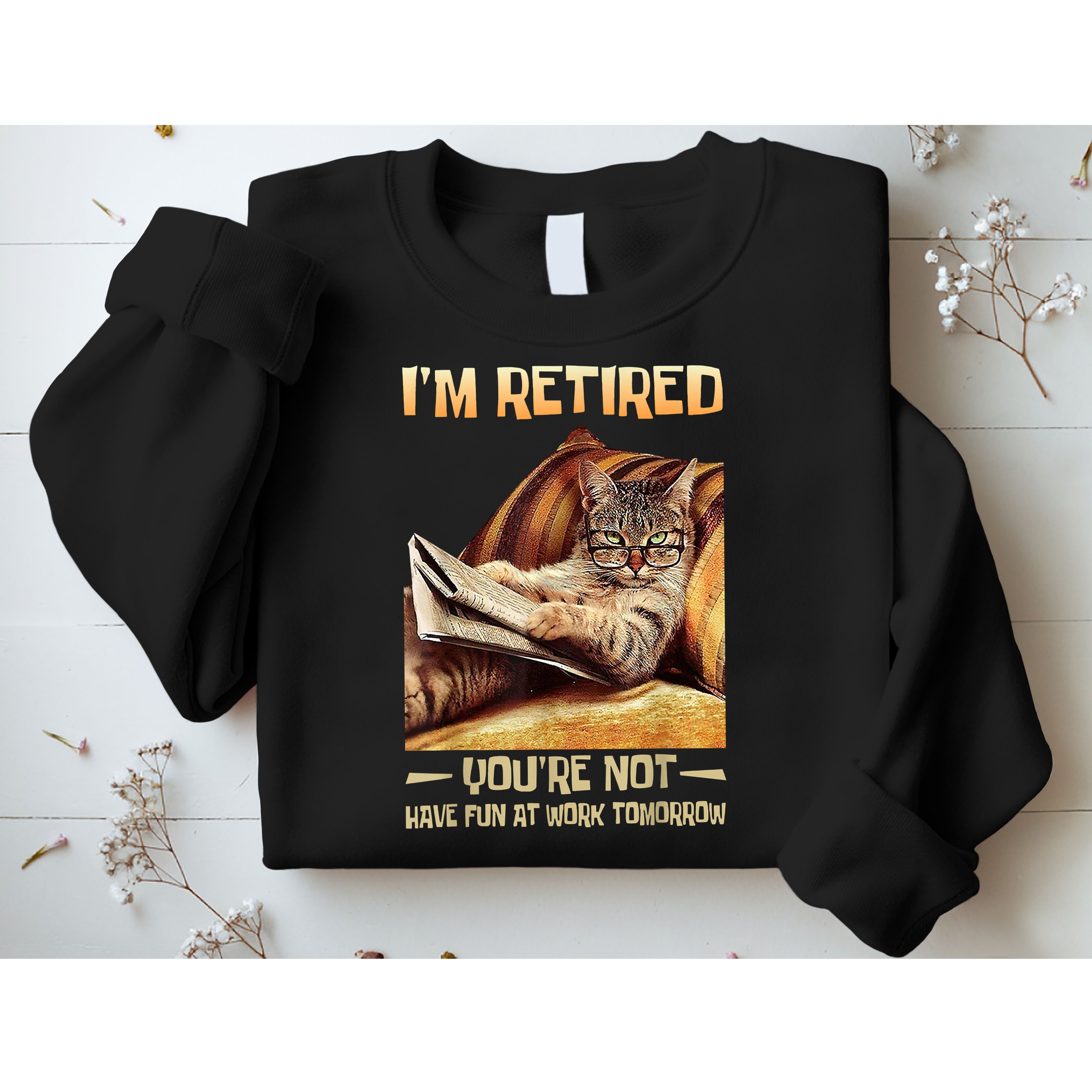 I'm Retired You're Not Have Fun At Work Tomorrow Funny Cat Sweatshirt