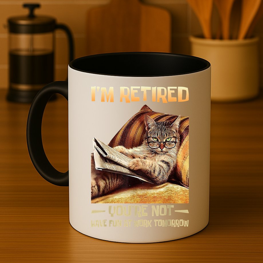 I'm Retired You're Not Have Fun At Work Tomorrow Funny Cat Mug