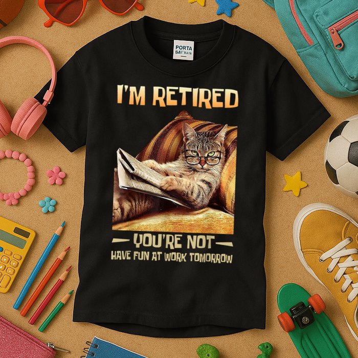 I'm Retired You're Not Have Fun At Work Tomorrow Funny Cat Kids T-Shirt