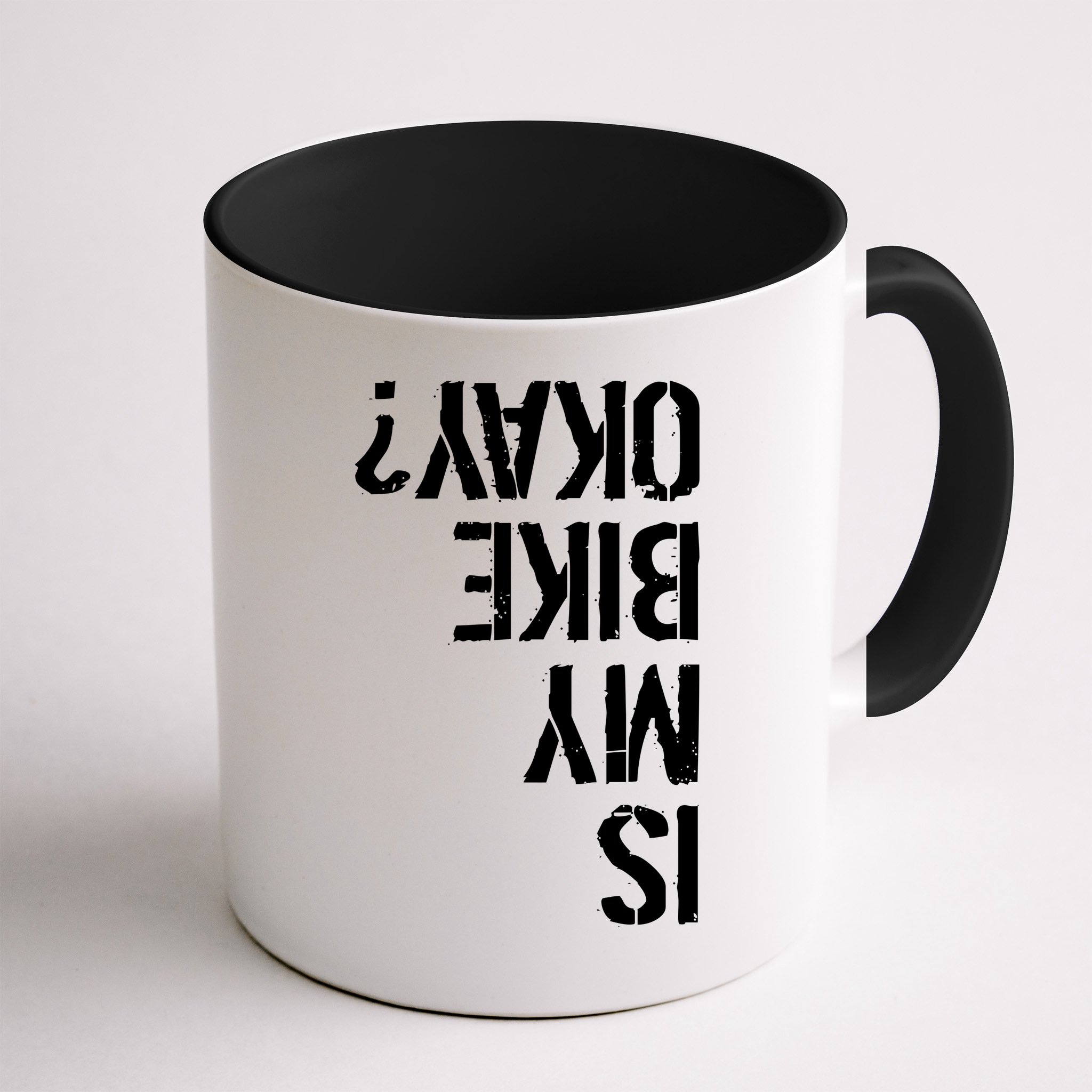 Is My Bike Okay? Upside Down Motorcycle Logo Mug