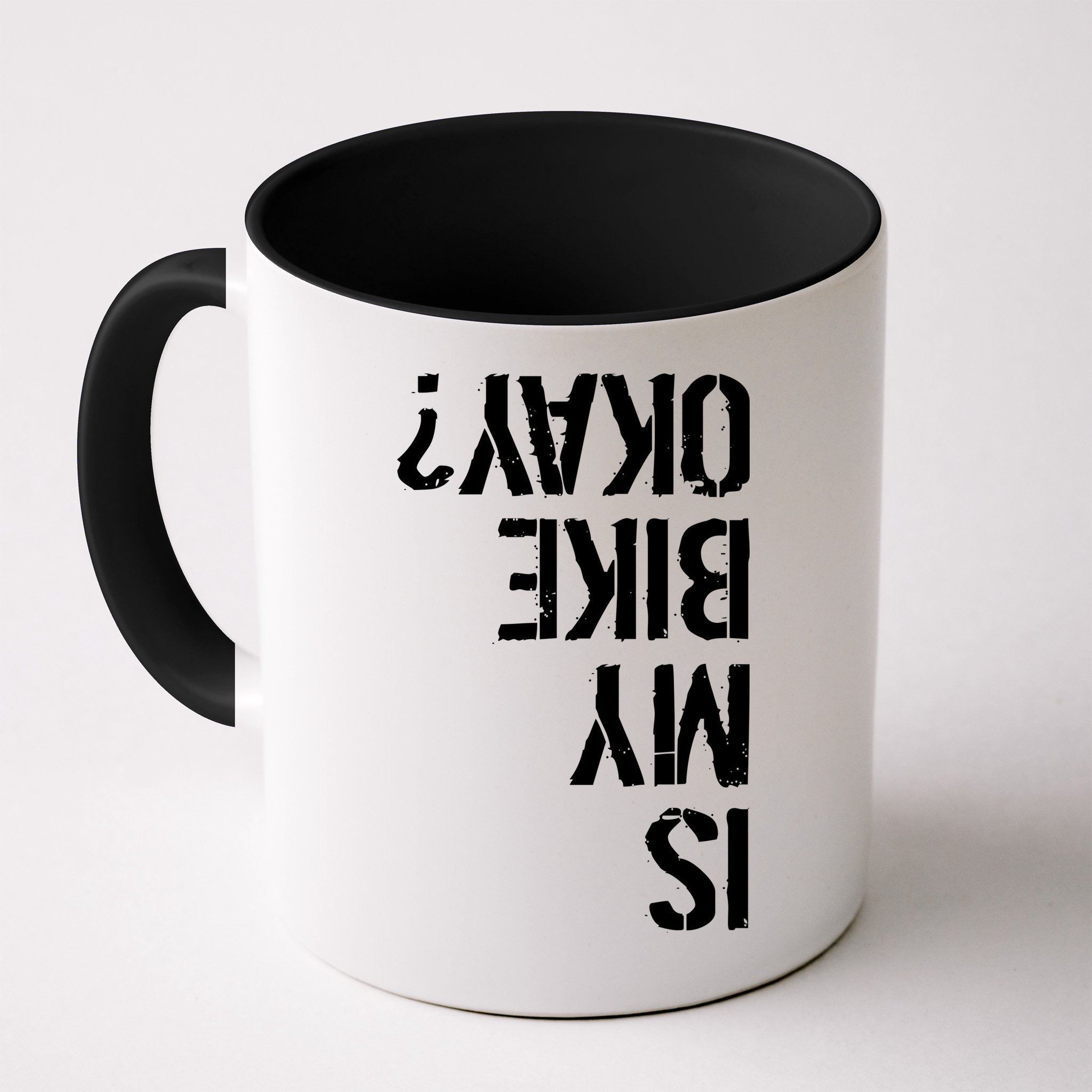 Is My Bike Okay? Upside Down Motorcycle Logo Mug