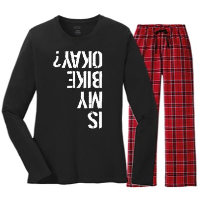 Is My Bike Okay? Upside Down Motorcycle Logo Women's Long Sleeve Flannel Pajama Set 