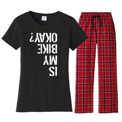 Is My Bike Okay? Upside Down Motorcycle Logo Women's Flannel Pajama Set