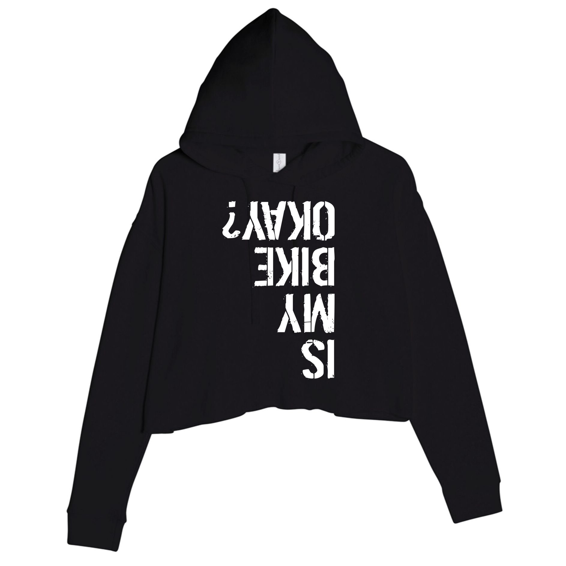 Is My Bike Okay? Upside Down Motorcycle Logo Crop Fleece Hoodie