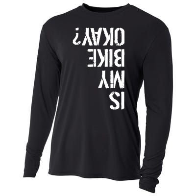 Is My Bike Okay? Upside Down Motorcycle Logo Cooling Performance Long Sleeve Crew