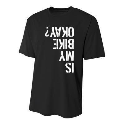 Is My Bike Okay? Upside Down Motorcycle Logo Youth Performance Sprint T-Shirt