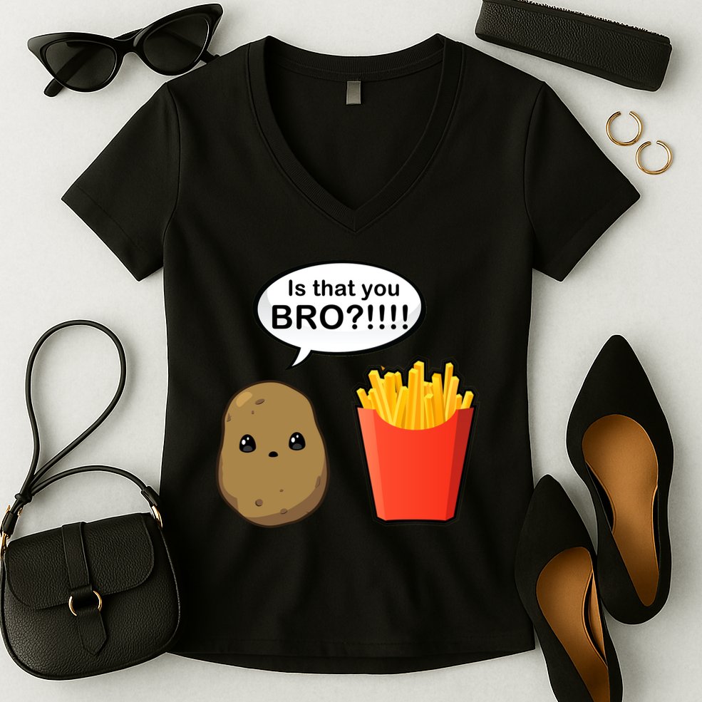 Is That You Bro Funny Cute French Fries Women's V-Neck T-Shirt