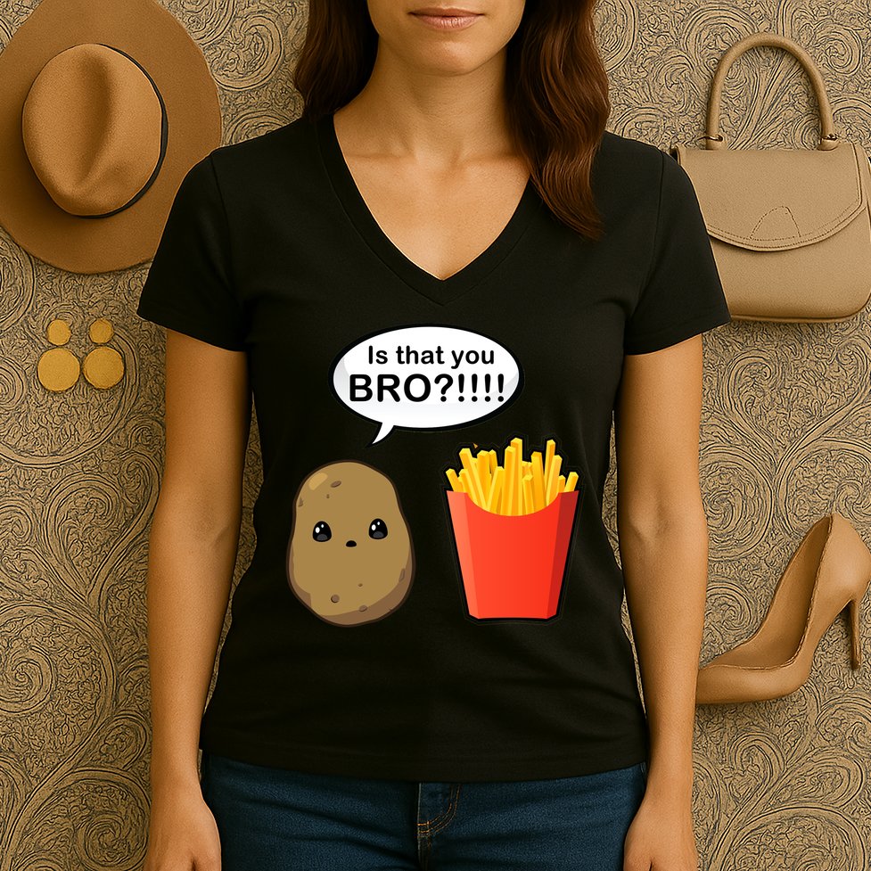 Is That You Bro Funny Cute French Fries Women's V-Neck T-Shirt