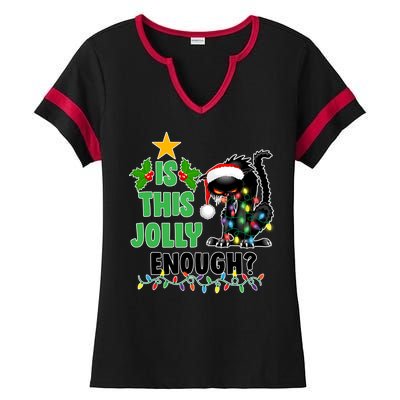 Is This Jolly Enough Funny Christmas Cat Ladies Halftime Notch Neck Tee