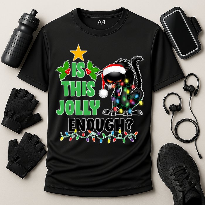 Is This Jolly Enough Funny Christmas Cat Cooling Performance Crew T-Shirt