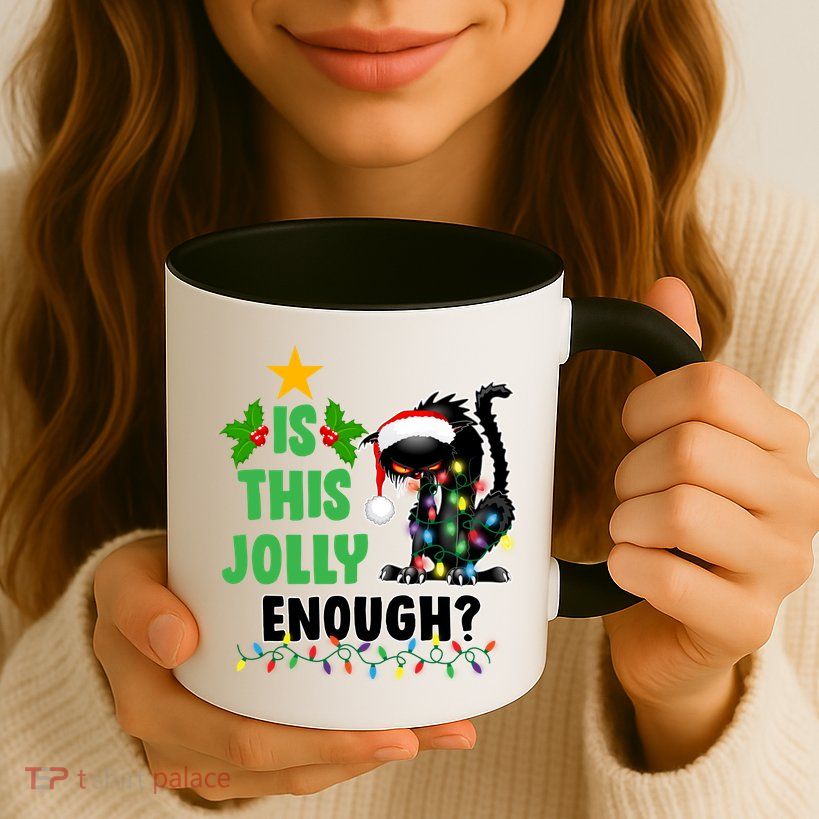Is This Jolly Enough Funny Christmas Cat Mug