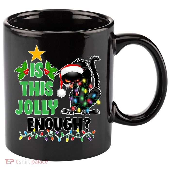 Is This Jolly Enough Funny Christmas Cat 11oz C Handle Ceramic Mug