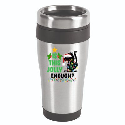 Is This Jolly Enough Funny Christmas Cat 16oz Travel Tumbler