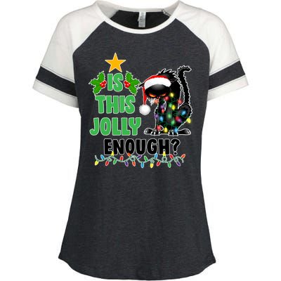 Is This Jolly Enough Funny Christmas Cat Enza Ladies Jersey Colorblock Tee