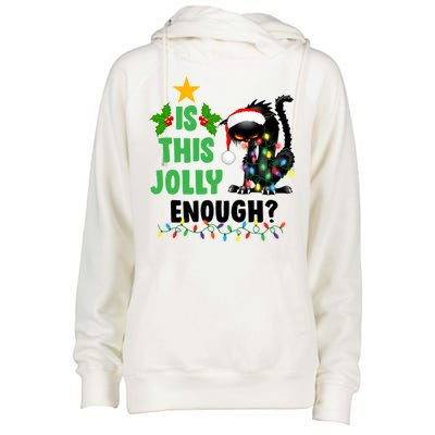 Is This Jolly Enough Funny Christmas Cat Womens Funnel Neck Pullover Hood