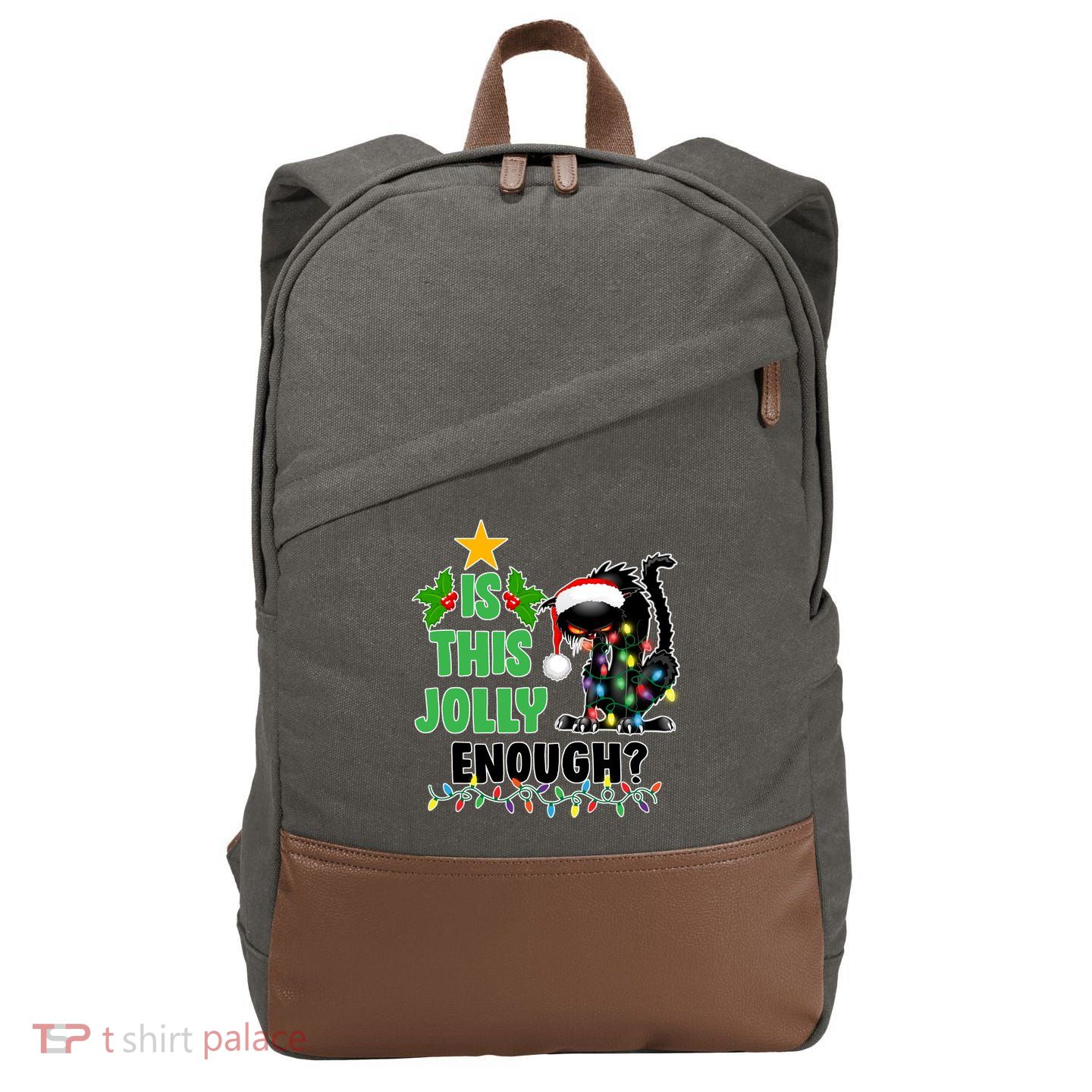 Is This Jolly Enough Funny Christmas Cat Cotton Canvas Backpack