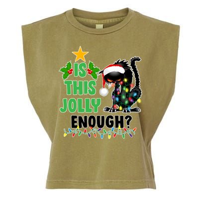 Is This Jolly Enough Funny Christmas Cat Garment-Dyed Women's Muscle Tee