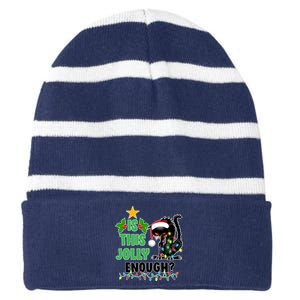 Is This Jolly Enough Funny Christmas Cat Striped Beanie with Solid Band