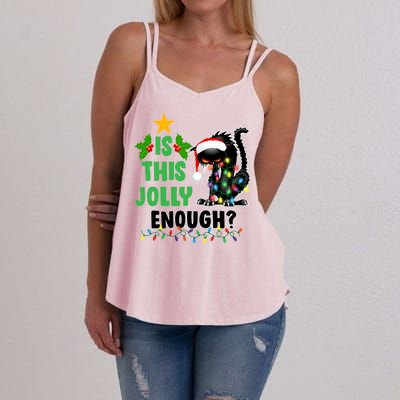 Is This Jolly Enough Funny Christmas Cat Women's Strappy Tank