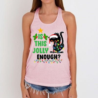 Is This Jolly Enough Funny Christmas Cat Women's Knotted Racerback Tank