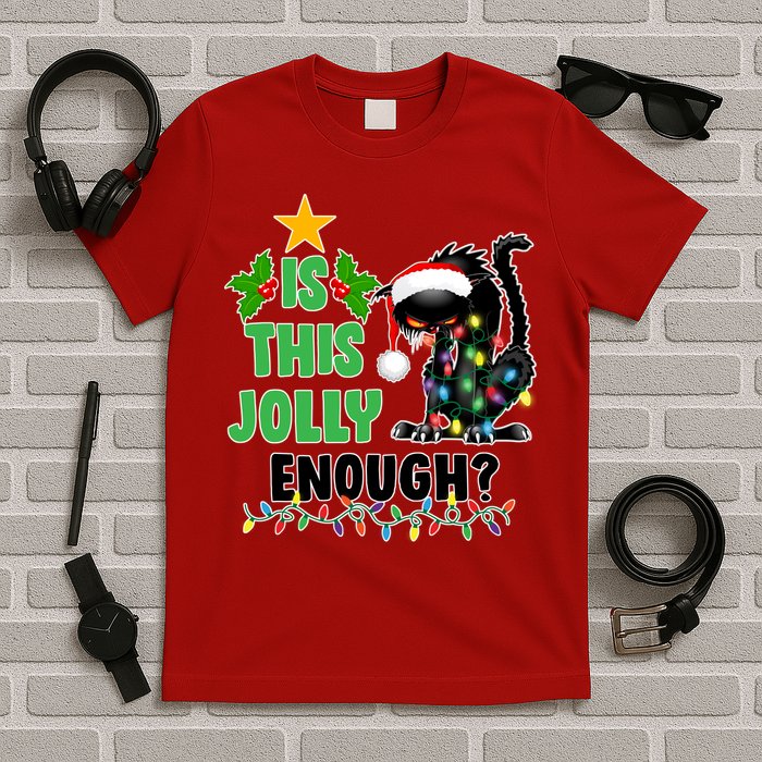 Is This Jolly Enough Funny Christmas Cat T-Shirt