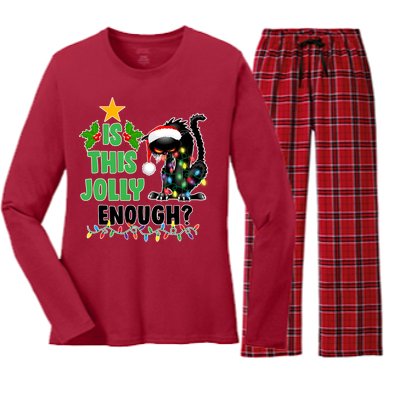 Is This Jolly Enough Funny Christmas Cat Women's Long Sleeve Flannel Pajama Set 