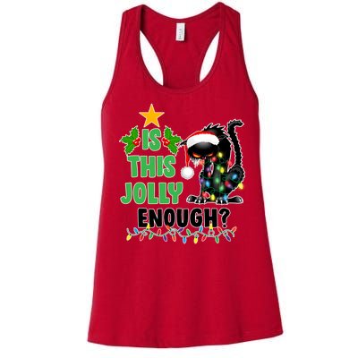 Is This Jolly Enough Funny Christmas Cat Women's Racerback Tank