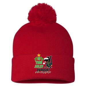 Is This Jolly Enough Funny Christmas Cat Pom Pom 12in Knit Beanie