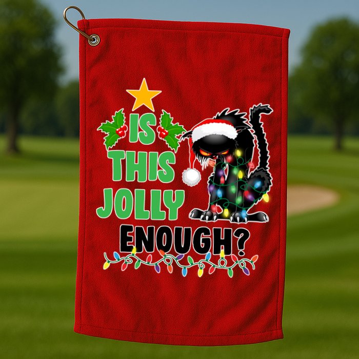 Is This Jolly Enough Funny Christmas Cat Golf Towel
