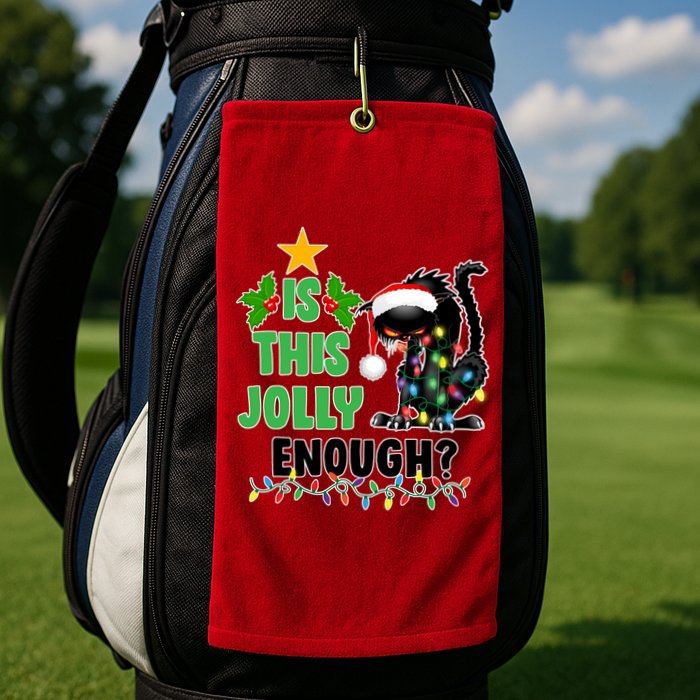 Is This Jolly Enough Funny Christmas Cat Golf Towel