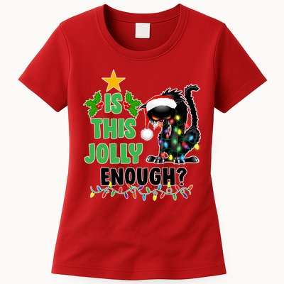 Is This Jolly Enough Funny Christmas Cat Womens T-Shirt