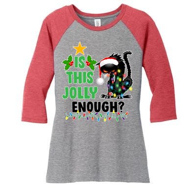 Is This Jolly Enough Funny Christmas Cat Women's Tri-Blend 3/4-Sleeve Raglan Shirt