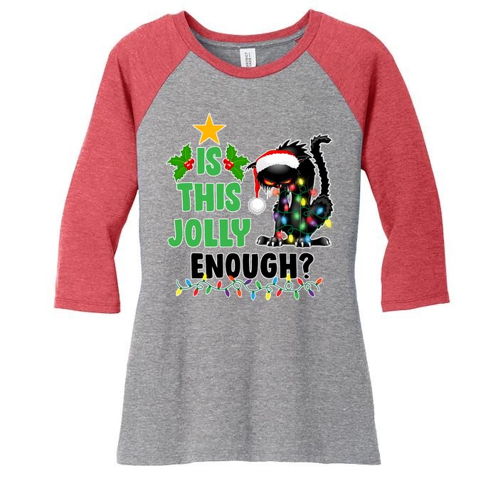 Is This Jolly Enough Funny Christmas Cat Women's Tri-Blend 3/4-Sleeve Raglan Shirt