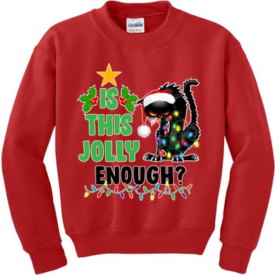Is This Jolly Enough Funny Christmas Cat Kids Sweatshirt