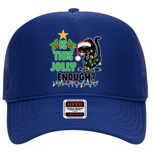 Is This Jolly Enough Funny Christmas Cat High Crown Mesh Back Trucker Hat