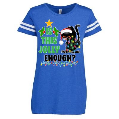 Is This Jolly Enough Funny Christmas Cat Enza Ladies Jersey Football T-Shirt