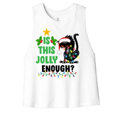 Is This Jolly Enough Funny Christmas Cat Women's Racerback Cropped Tank