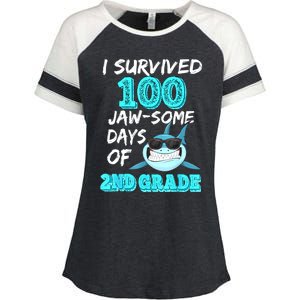 I Survived 100 Jawsome Days Of 2nd Grade 100 Days Of School Enza Ladies Jersey Colorblock Tee